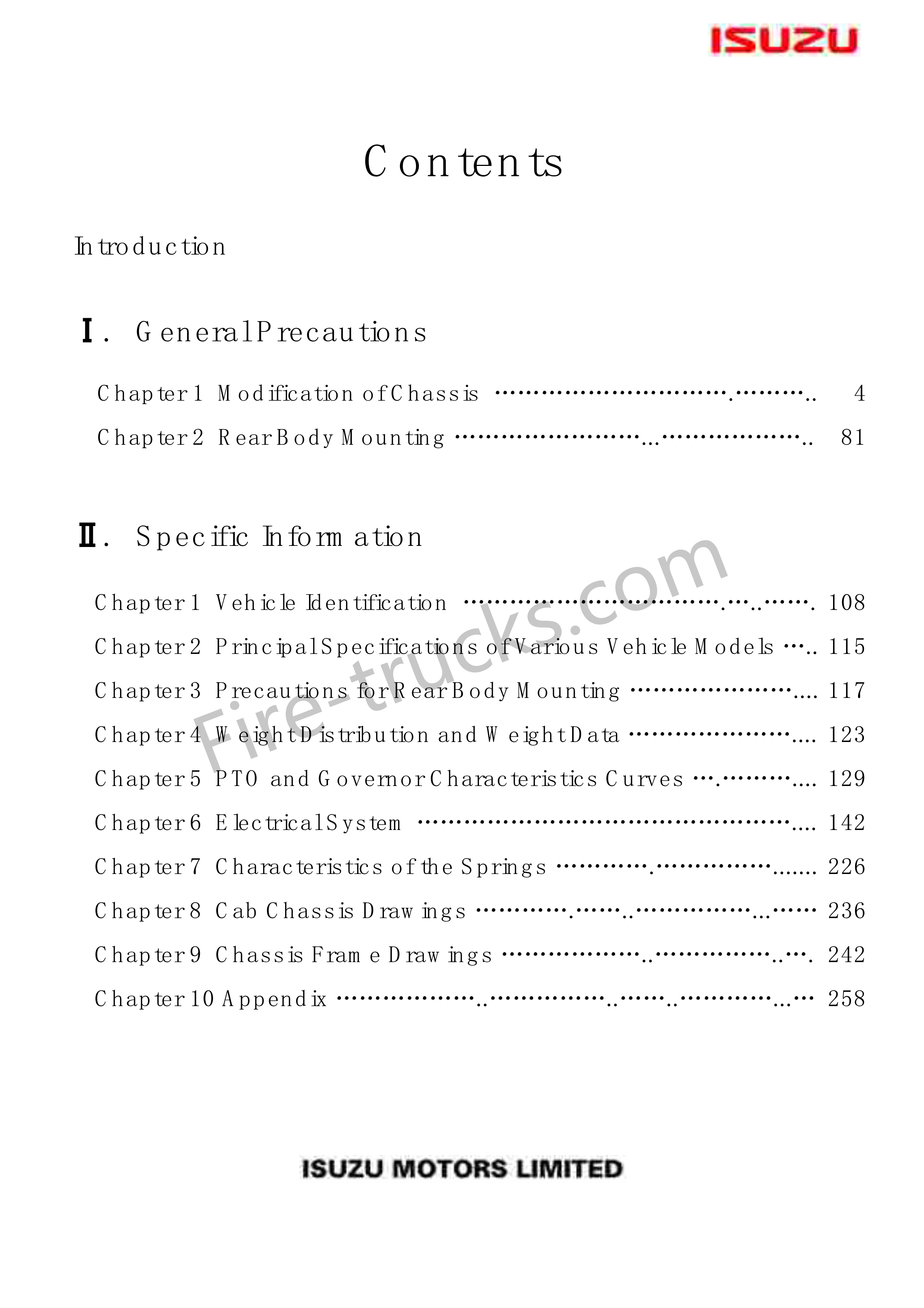 Isuzu chassis Fire Trucks body builders user manual Isuzu chassis Fire Trucks body builders user manual