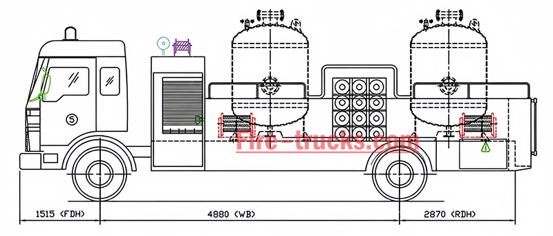 HOWO 4X2 Dry Powder Fire Truck Structural Diagram HOWO 4X2 Dry Powder Fire Truck Structural Diagram