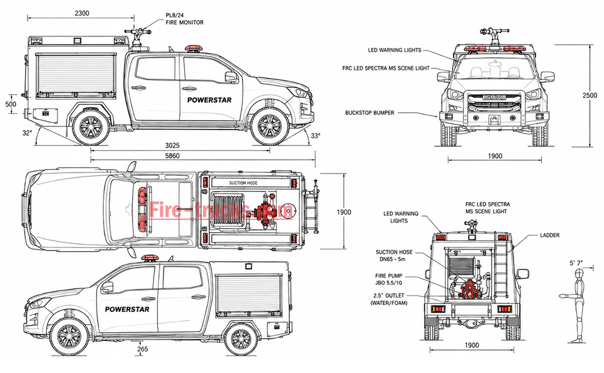ISUZU 4x4 Fire Pickup CAD Drawing for Factory Fire Fighting Philippines