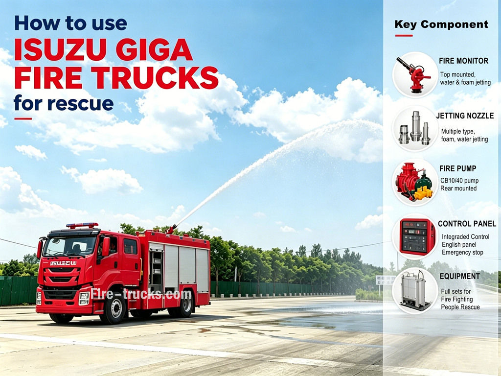 ISUZU GIGA 3500L water foam fire truck working ISUZU GIGA 3500L water foam fire truck working