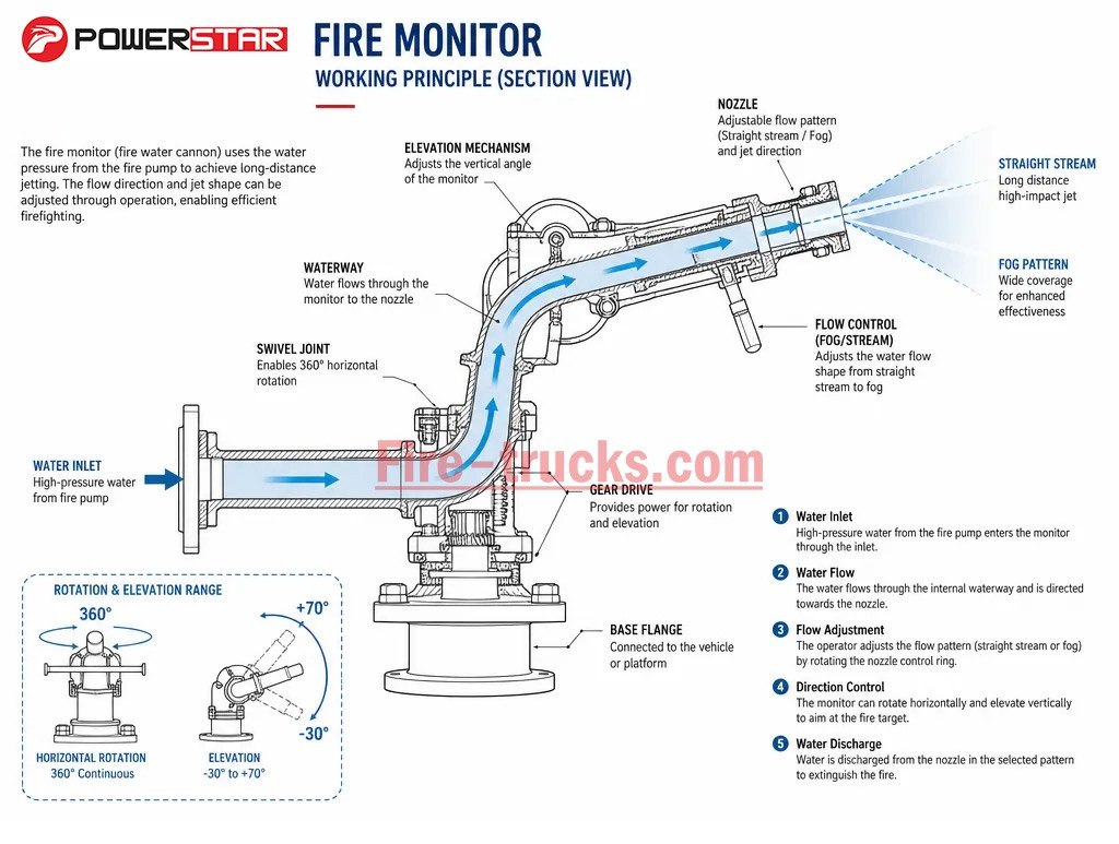 fire truck monitor structure working schematic diagram